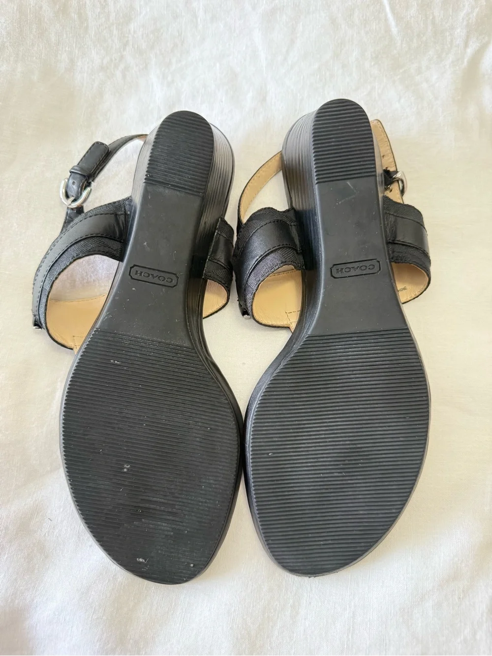 Coach | Women’s 10 | Black Despina Thong Sandal | Silver Tone Hardware Monogram